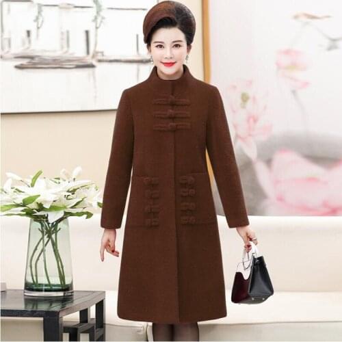 Winter Fashion Women Trench Wool Blends Coat Casual tang suit style Long Cardigan Female Cashmere Overcoat