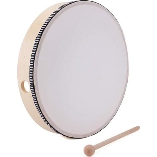 10 Inch Tambourine Percussion Instrument for Portable Wooden Tambourine Drum with Drumstick Percussion Musical Toy