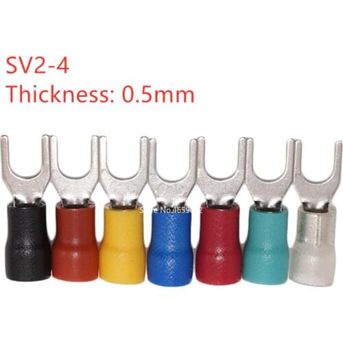 100Pcs Cold-pressed terminal Fork-shaped pre-insulated end SV2-4 Fork type Y-type U-type SV2-4S terminal block