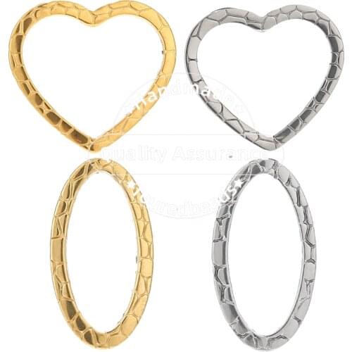 20PCS Stainless Steel Gold Embossing Geometric Oval Heart Charm Connectors for DIYJewlery Making Link Pendants Findings