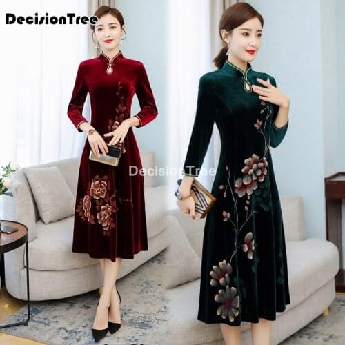 2021 oriental dress women cheongsam chinese traditional lace dresses novelty mandarin collar qipao vestidos evening dress