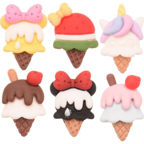 30PCS Fingertip 1.5cm Resin Ice Cream Boutique Hair Accessories Supplies for Girls Hair Bows Center Phone Case