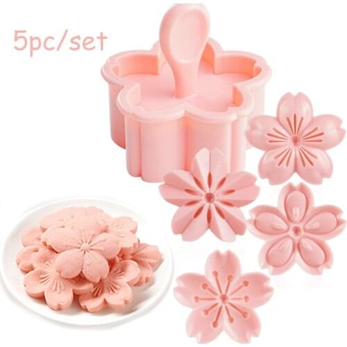 5pcs/set Sakura Cookie Mold Stamp Biscuit Mold Cutter Pink Cherry Blossom Mold Flower Charm DIY Floral Mold Fondant Baking Tool