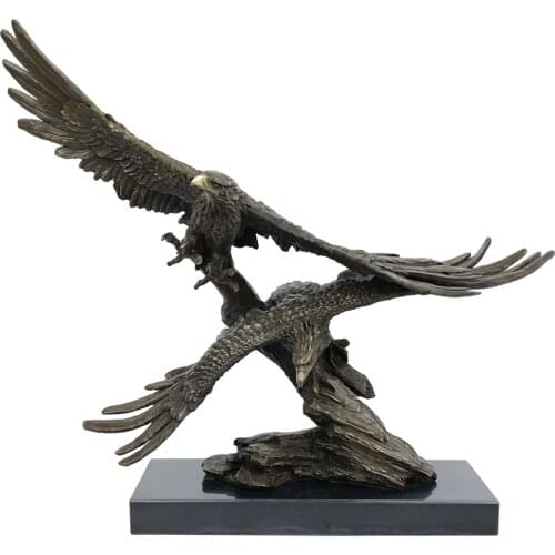Bronze Double Flying Eagles Statue Animal Falcon Sculpture Art Gorgeous Office Decoration Business Gifts