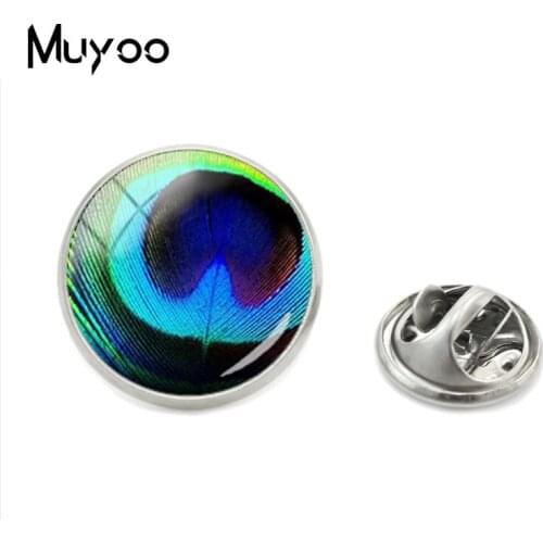 New Arrival Trendy Metal Lapel Pins Glass Elegant Charming Peacock Feather Style Round Fashion Color Pin Lapel Jewelry