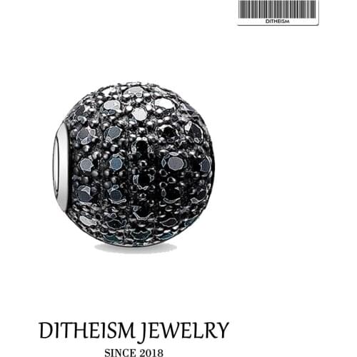 DIY Beads Black CZ Pave Charm,2018 New Fashion Silver Jewelry Trendy Gift For Women Men Boy Girl Fit Bracelets Necklace Choker