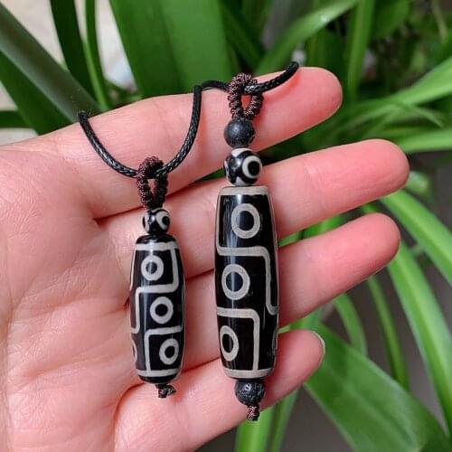 Ancient Natural Tibetan Dzi Agates Pendant Necklace Collar Nine Eyed Black Agat Stone Necklace for Women Men Healing Jewelry