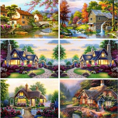 EverShine Diamond Embroidery House Cross Stitch Diamond Painting Kits Landscape Rhinestones Art Hobby Gift Home Decoration