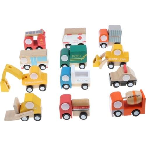 12pcs Mini Wooden Vehicle Car Color Shape Cognition Early Learning Educational Toys Birthday Gift for Children Toddler Kids