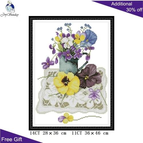 Joy Sunday A Vase On A Lace Mat Cross Stitch H800 14CT 11CT Counted and Stamped Home Decor Flowers Embroidery Cross Stitch kits