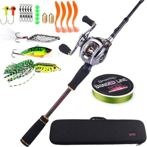 Sougayilang Portable 4 Section Carbon Fiber Casting Rod and 11+1BB Baitcasting Reel Fishing Line Lure Bag Travel Fishing Set