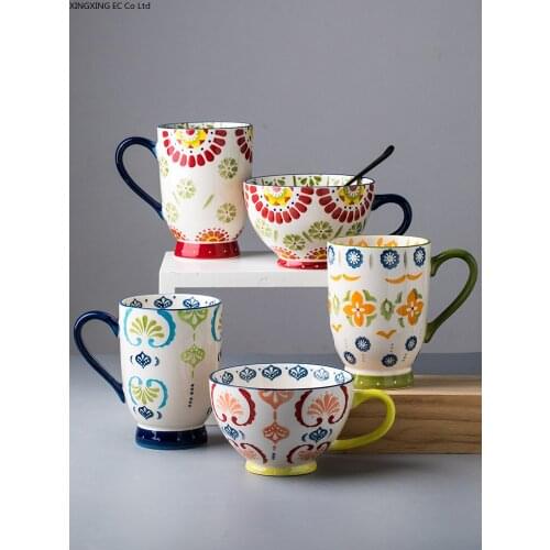 Creative Large-capacity Ceramic Painted Mug European Style Living Room Oatmeal Breakfast Cup Household Large Drinking Cup