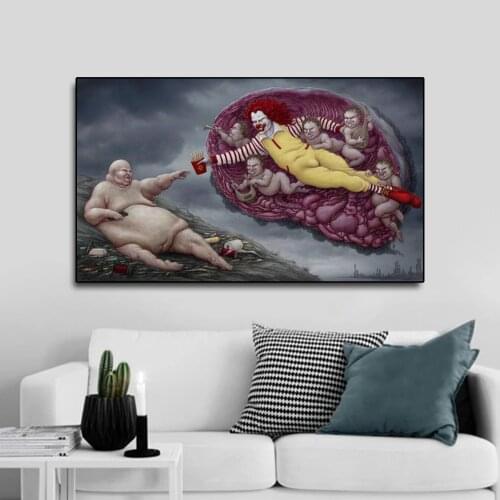 One piece creative McDonald imitating Adam posters and prints canvas art on the wall art restaurant snack bar funny pictures