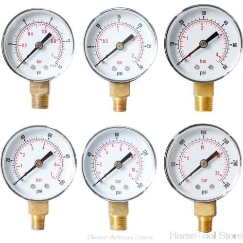 Pressure Gauge 52mm 1/4" BSPT Vertical 15,30,60,100,150,300 PSI & Bar Bottom Mount S16 20 Dropshipping