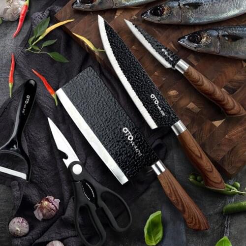 Forged Stainless Steel Kitchen Knives 5 Pcs Set Cooking Knife Scissors Ceramic Peeler Chef Slicer Chop Paring Knife Gift Case
