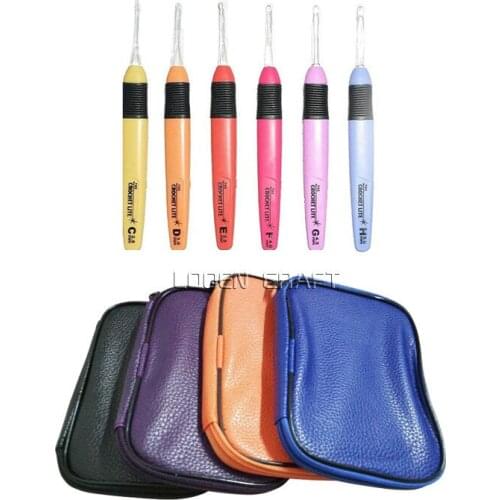 2019 New 6Pcs LED Crochet Hook Set Knitting Needle Hooks Light Up Crochet Hook With Led DIY Crafts Tools Plastic Handle Knitting