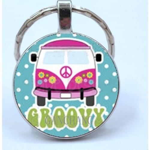 2019New vintage Hippie Peace Sign Van Bus keychain fashion men women purse bag car pendant key chain ring holder jewelry
