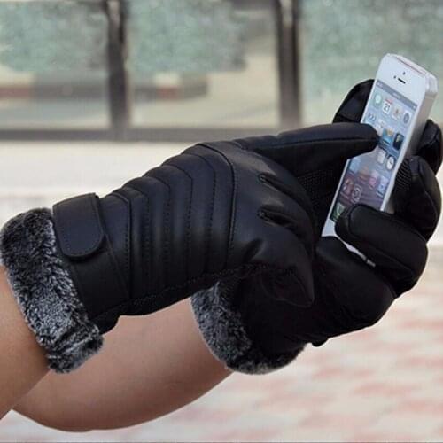 New PU Winter Motorcycle Touch Screen Gloves Leather Motorbike E-Bike Glove Gants Moto Outdoors Windproof Warming Cycling Glove