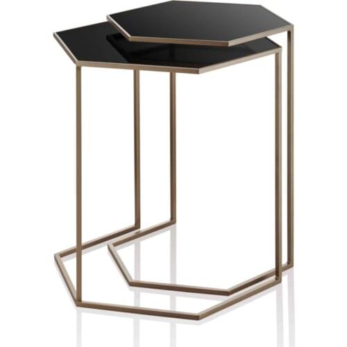 The Mia New Season Gift Accessories Home Living Room Office Bedroom For Dark Gold Color Top Glass Zigon Coffee Table 2 'Pcs 53X40X35 Cm