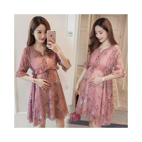 Maternity Dresses New 2020 Summer Pregnancy Clothing V-neck Chiffon Maternity Clothes Floral Dresses for Pregnant Women