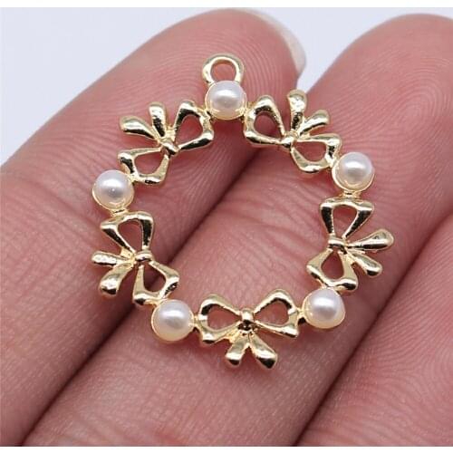 10pcs 25x25mm KC Gold Plated Bow Wreath Charm Pendant For Earring Making Earring Accessories