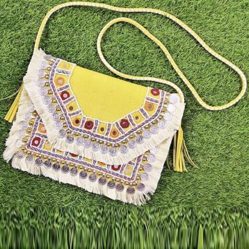 DOYUTIG Fresh Womens Handmade Hobo Clutch Bag Indian Design Yellow Embroidery Shoulder Bag Bohemia Envelope Crossbody Bag F794