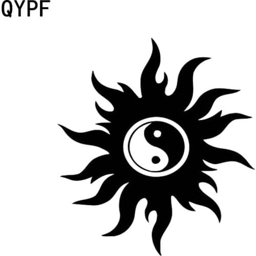 QYPF 11.6CM*12.7CM Sun Shaped Yin Yang Vinyl Car Sticker Decal Black Silver C17-00033
