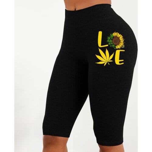 Plus Size 5XL 2021 Summer Women Leggings Pants Love Sunflower Leggings Five Pants Skinny Trouser Ladies Leggings Dance Pants