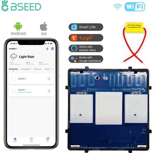BSEED Single Live Light Switches Function Key 12/3Gang WIFI Touch Switch Part Google Alexa Wireless APP Control No Neutral Wire