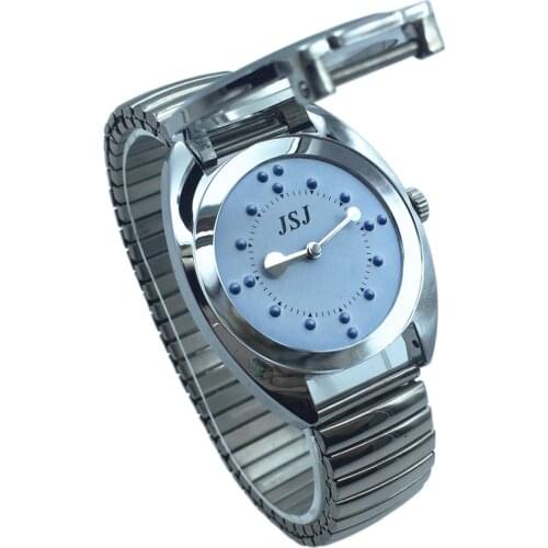 Stainless Steel Tactile Watch for Blind People--Battery Operated(Expansion Band, Blue Dial)