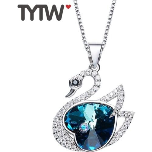 TYTW Crystals From Austrian S925 Sterling Silver swan necklace womens necklaces pendant jewelry gifts for woman