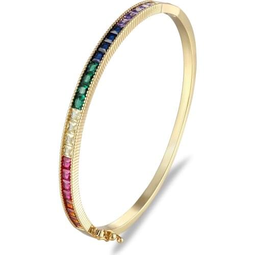 Bohemian Fashion Clip-on Link Women Bangles Colorful Cubic Zircon Cuff Bracelet Simple Design Copper Jewelry For Valentines Day