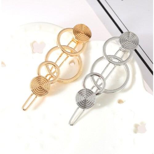 1 Pcs New Fashion Hollow metal Hairpin golden silver Geometry 3- ring Shape Women Hair Clips Barrettes Hair Styling Accessories