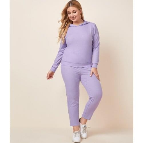 2XL To 7XL Plus Size Tracksuits Sets Women Long Sleeve Hooded Sweatshirt + Long Pant Two Piece Sport Suits 2 Piece Sets T2366