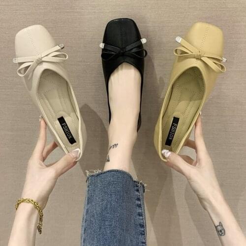 2021 new spring summer bow women single shoes flat heel soft bottom ballet work flats shoes woman NVX370
