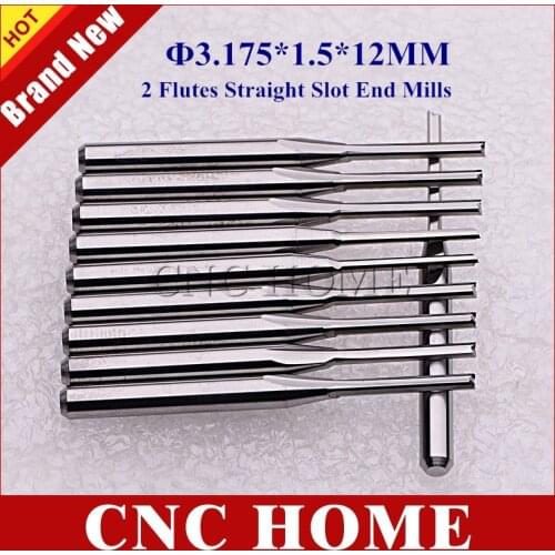 10pcs 3.175*1.5*12MM Double Straight Flute CNC Cutter Bits Carbide CNC Router Bit Wood Cutter for Milling Engraving CNC Machine