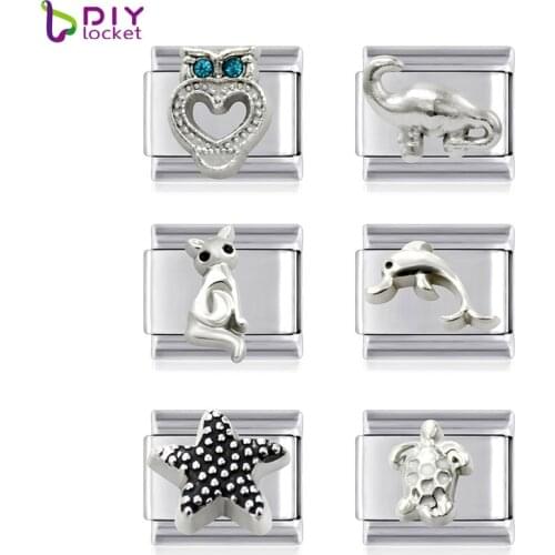 10pcs Mix Style Animal Stainless Steel Italian Charm Bracelet Charms LSIT135-675