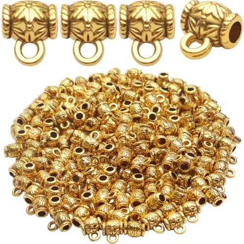 200pcs Pendant Clasp Bail Beads Charms Conector Hanger Links Tibetan Loose Spacer Beads for DIY Jewelry,7.5x6.5mm,Hole:2.5mm