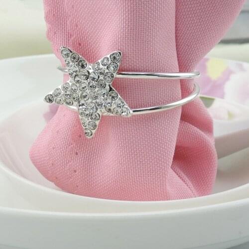 4pcs/lot metal diamond pointed star silver napkin rings napkin buckle napkin holder party/wedding table decoration accessories