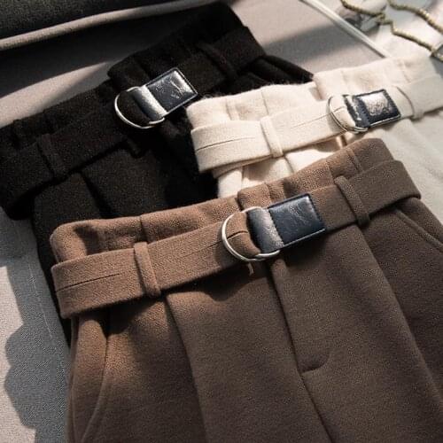 Women Pants Harem Pants Women Autumn and Winter Woolen High Waist Straight Loose Leisure Pantalones De Mujer