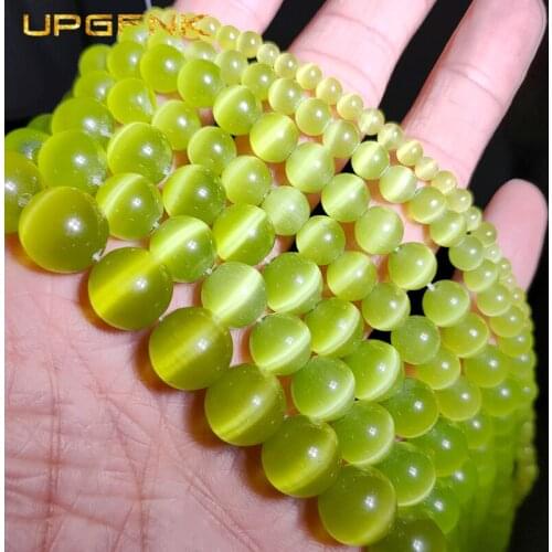 UPGFNK Olive green Opal Cat Eye Beads Round Natural Stone Loose beads for Jewelry making bracelet accessories DIY 4/6/8/10/12MM