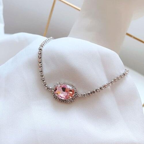 Gold Silver Color Pendant Rectangle Elegant Necklace Female Shiny Crystal Clavicle Chain Fashion New Design Jewelry Party Gift