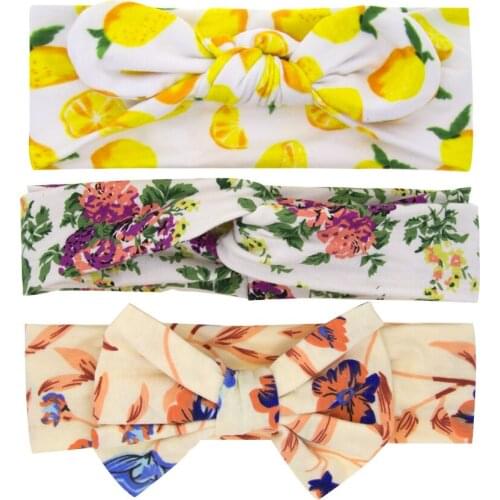 3pcs/Lot Girls Dot Bowknot Print Floral Headbands Newborn Infant Hair Accessories Children Rabbit Ears Elastic Hair Bands Baby