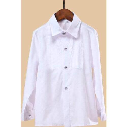 Cotton Pleated Dress Shirt Tuxedo Tops Kids Boy Casual Wedding Page Prince Student Costume Halloween Laydown Collar For Child