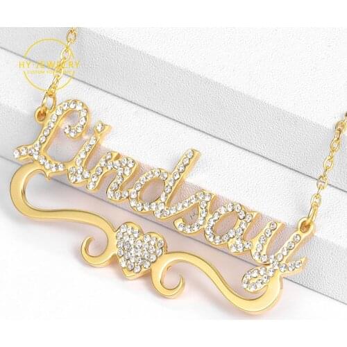 Heart With Personalized Necklace&Pendants For Women Bling Jewelry iced out letter Necklace Custom Stainless steel Name necklace