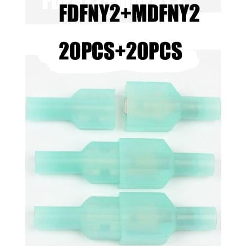 40Pcs FDFNY2-250 MDFNY2-250 NYLON brass Female Insulated Spade joint Cable Wire Connector 1.5-2.5mm2 16-14AWG