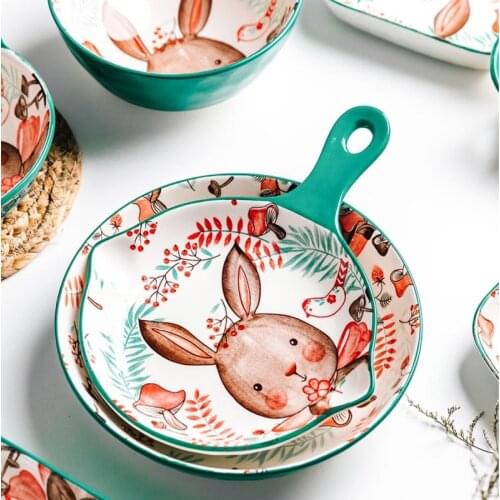 Ceramic Tableware Forest Animal Coffee Cup Saucer Set Dessert Fruit Steak Plate Home Table Decor Porcelain Dinner Dish