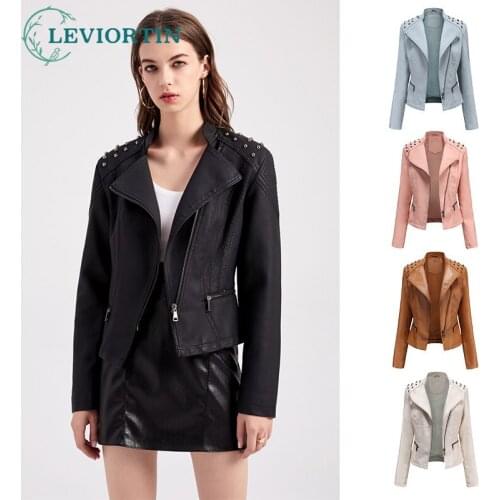 Spring Autumn Women Faux Leather Jacket Ladies Solid Turn Down Collar Zipper Biker Coat Female Casual Outwear Jacket 2021