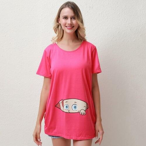 Summer Funny Cartoon Print Pregnancy T-Shirt Tops Maternity Clothing Plus-Size Short Sleeve Pregnant Women T-Shirts