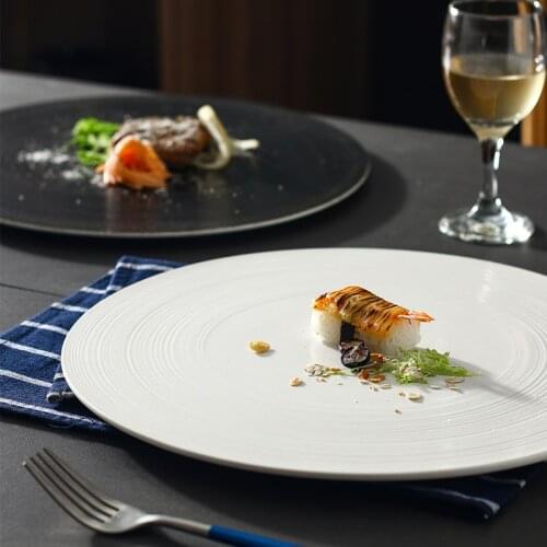 Japanese-style matte ceramic tableware Western-style steak salad plate kitchen 12 inch large round tableware ramen dessert plate